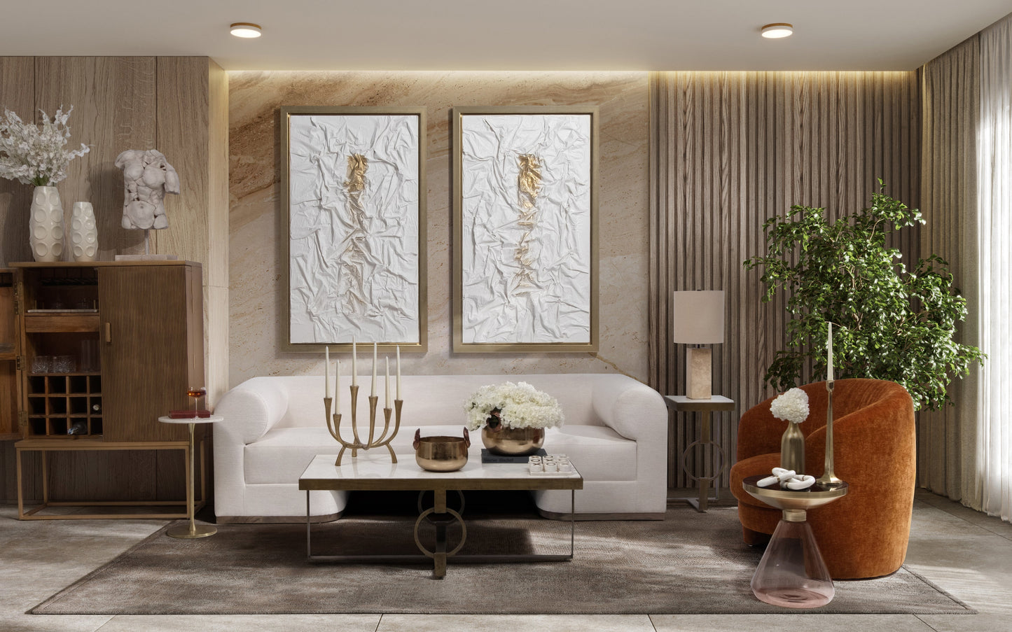 Travertine, 24" Pillar Table Lamp, Natural