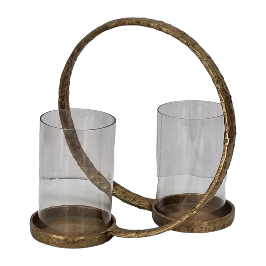 Metal, 14" Double Hurricane Holder, Antique Brass