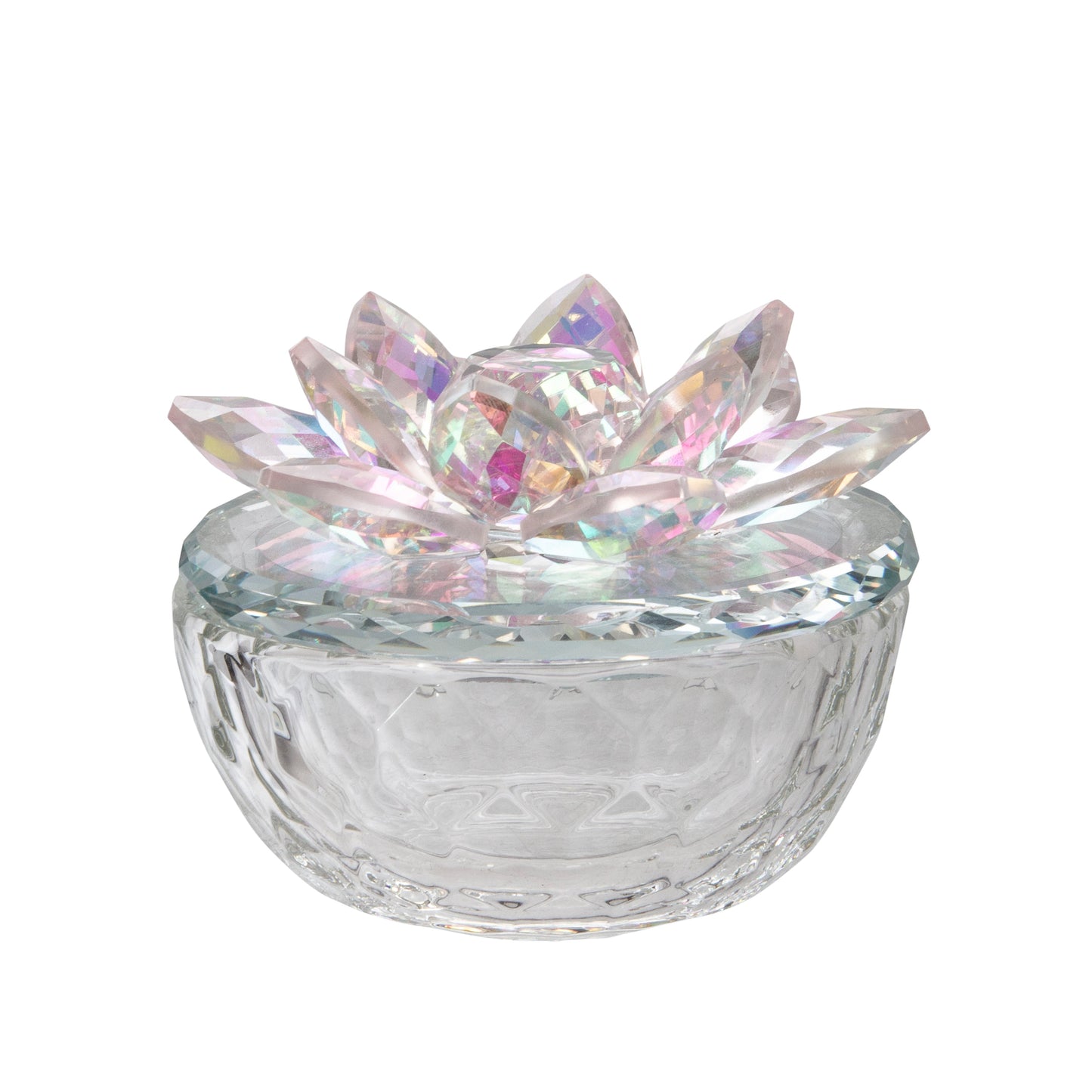 Glass Trinket Box Clear W/blush Lotus Top