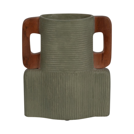 Ecomix, 14" Vase With Handles, Sage Green