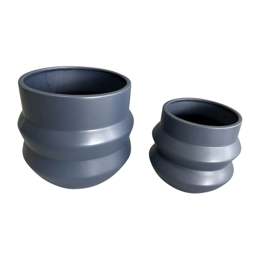 Cer, S/2 6/8" Accordion Planter, Navy