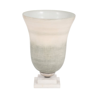 Glass, 12" Vase On Marble Base, Sage/ivory Kd