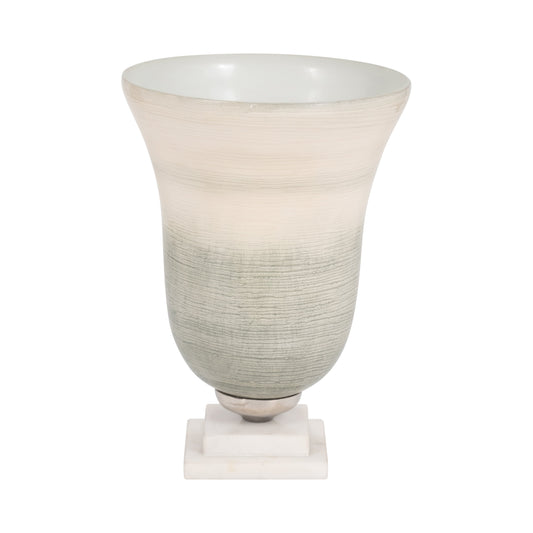 Glass, 12" Vase On Marble Base, Sage/ivory Kd