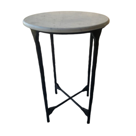 23" Marble Top Round Accent Table, Black