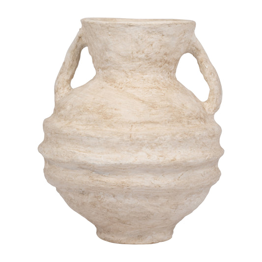 Paper Mache, 15" Vase With Handles, White