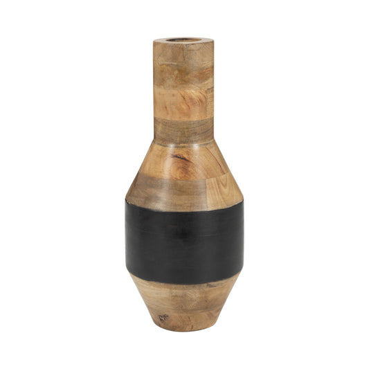 Mango Wood, 15" 2-tone Vase, Brown/black