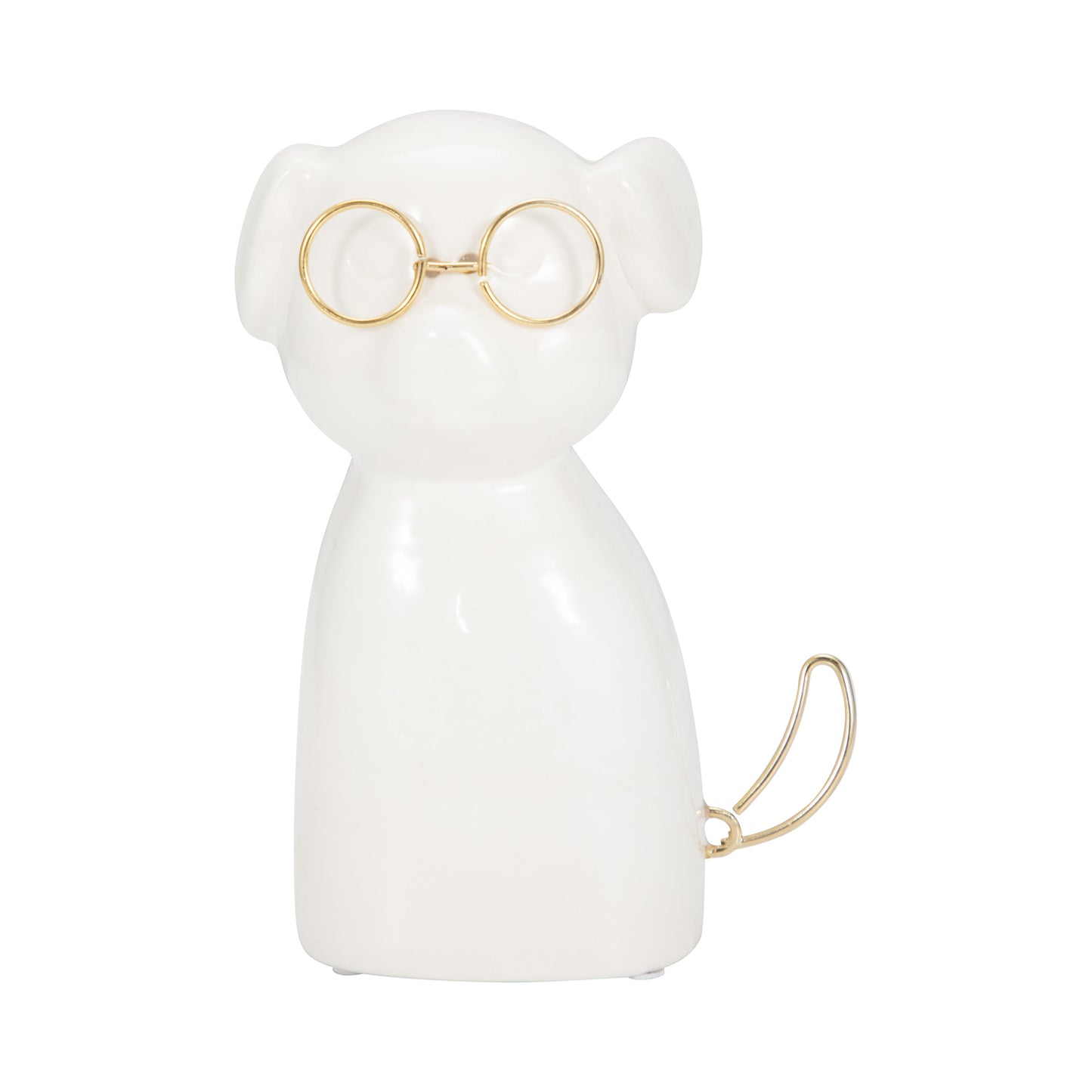 Cer 7"h, Puppy With Gold Glasses, Wht