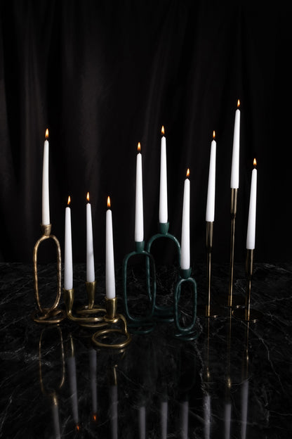 Metal, 8" Open Oval Taper Candleholder, Dark Green