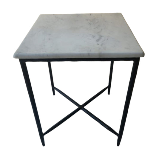 22" Marble Top Square Accent Table, Black