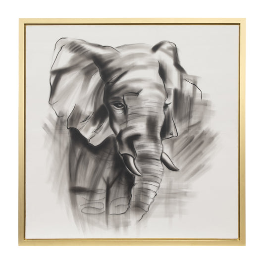 71x71, Hand Painted Elephant Beauty, Gray/wht