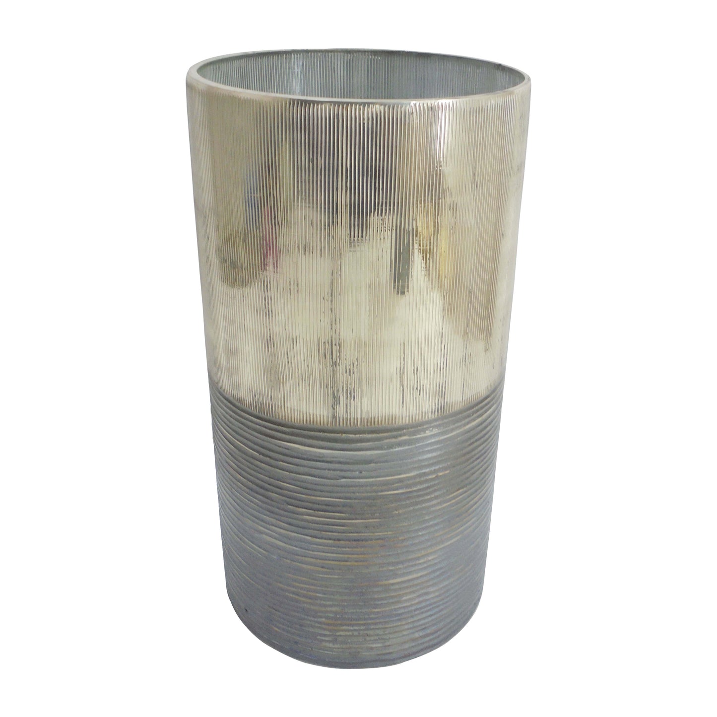 Glass, 13" Metallic 2-tone Vase, Silver