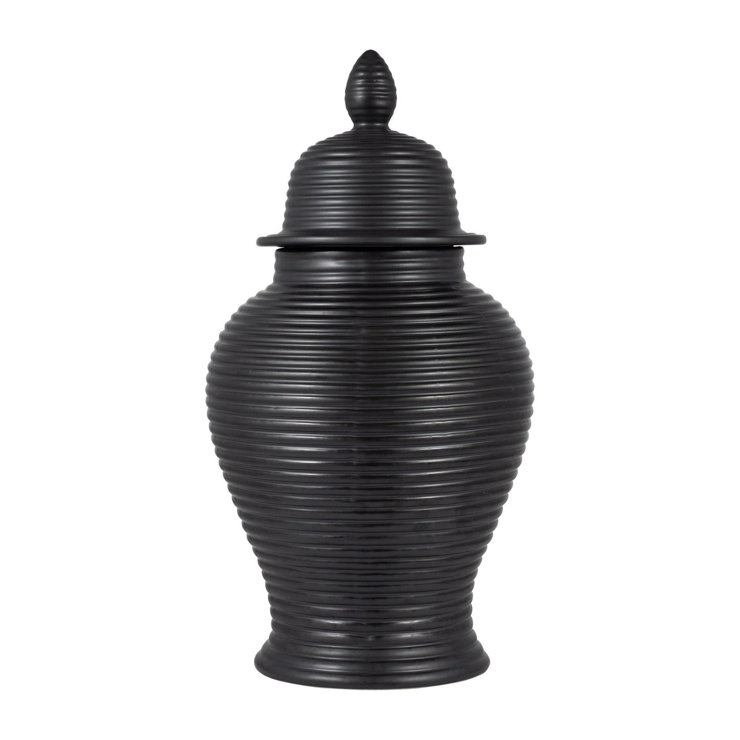 Cer, 24" Ribbed Temple Jar, Black