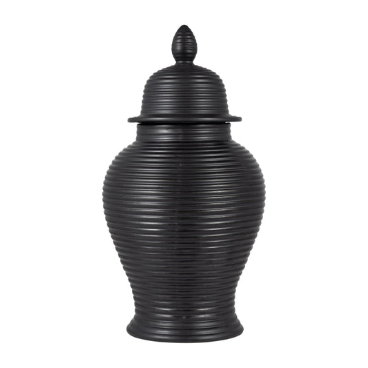 Cer, 24" Ribbed Temple Jar, Black