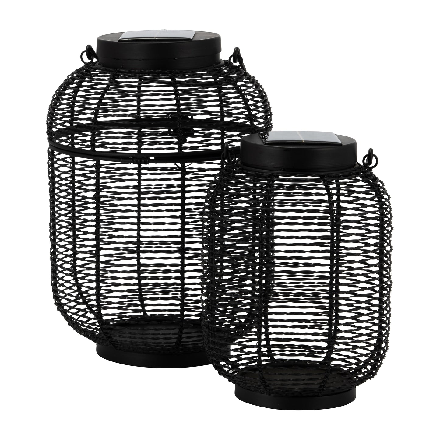 Metal,s/2 9/15"h,round Solar Lantern,black