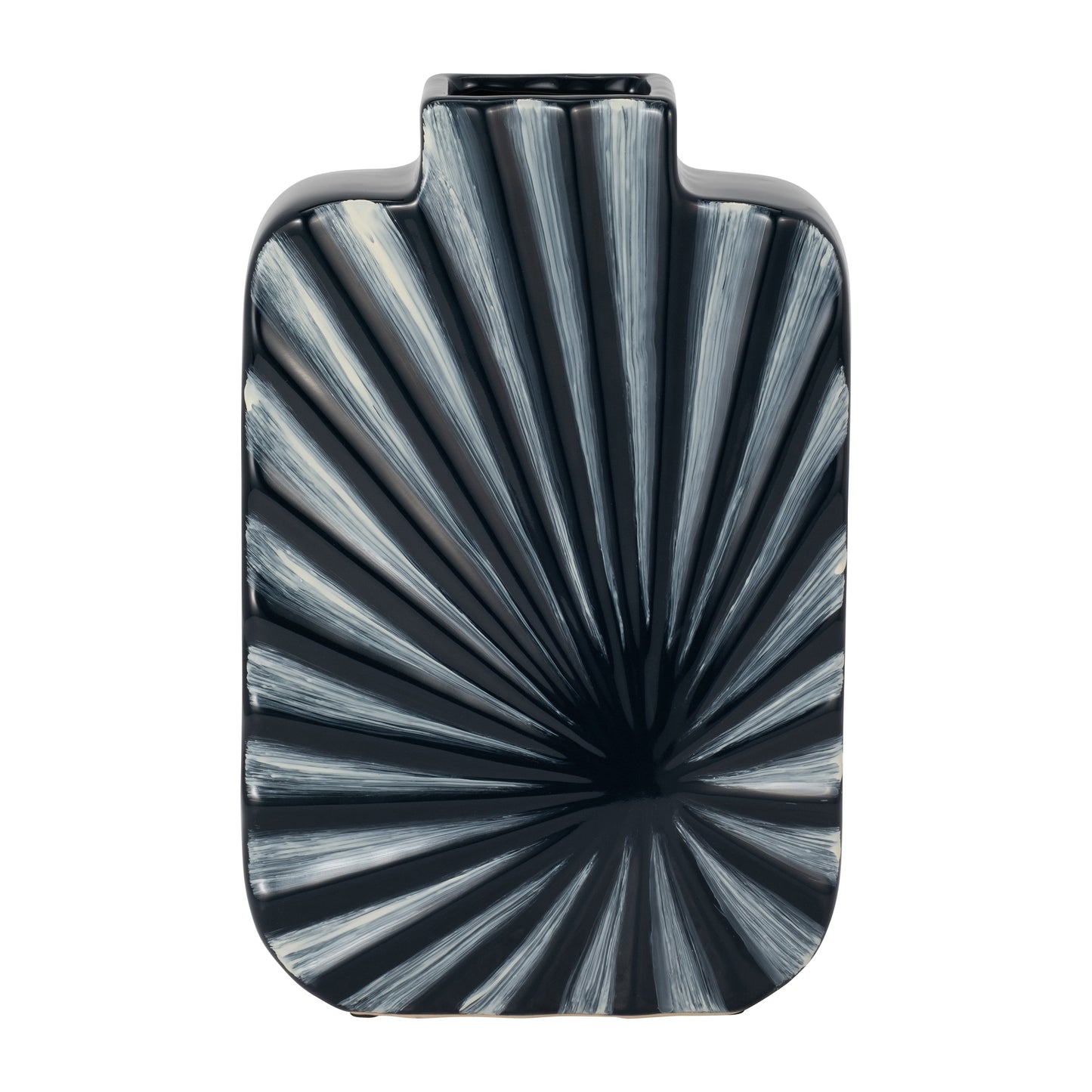 Cer, 12"h Textured Vase,  Nvy Blue/cream