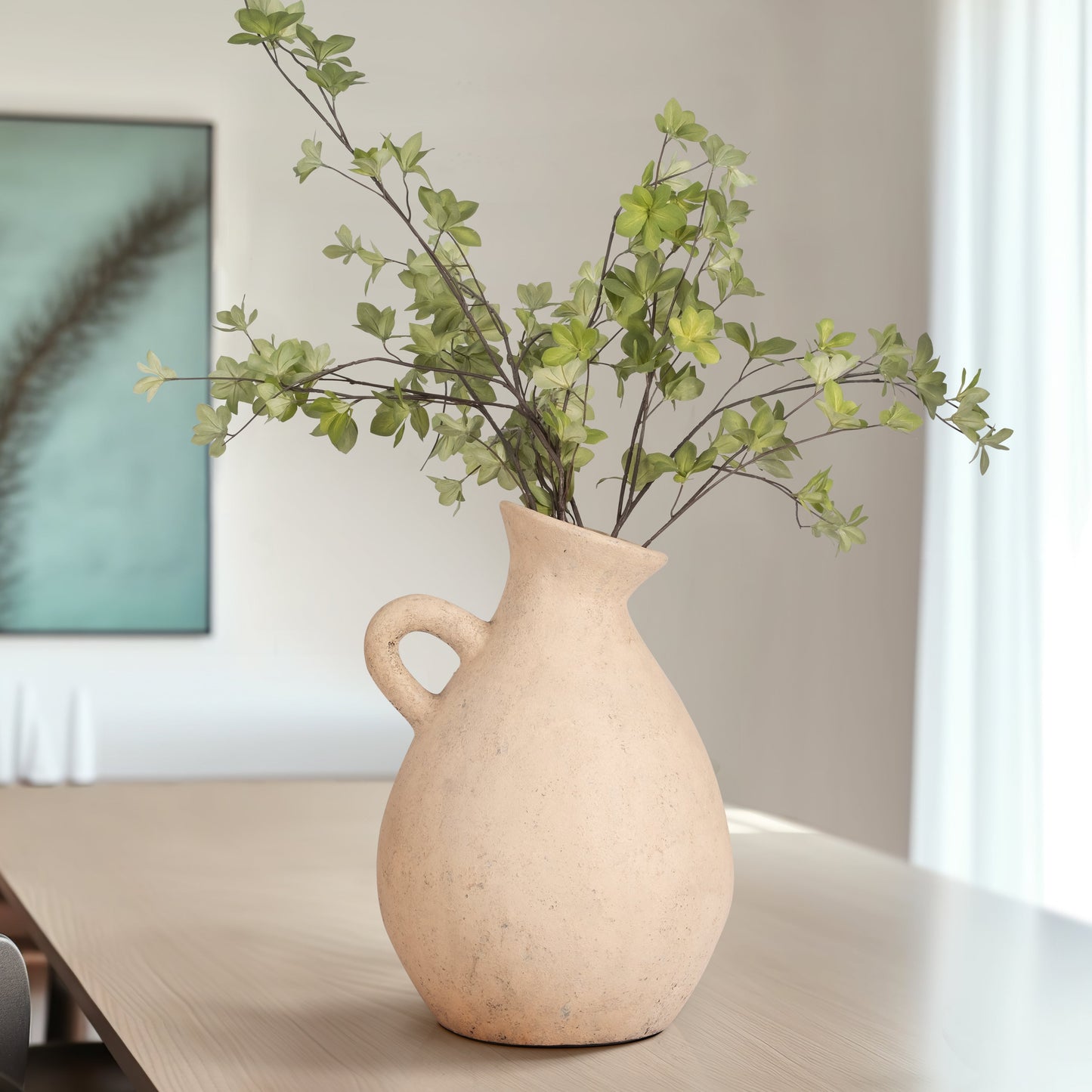 Terracotta, 19" Organic Jug With Handle, Ivory