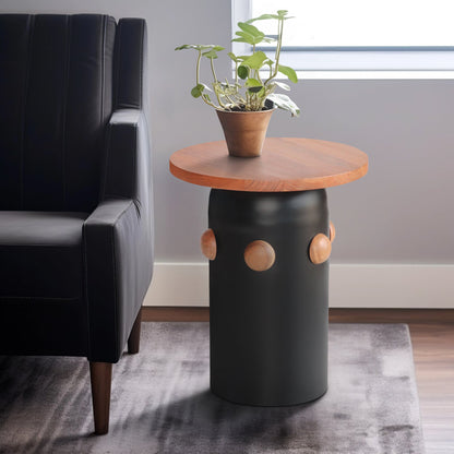 Wood, 20" Side Table W/ Knobs, Black/brown