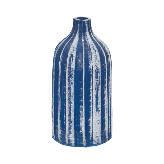 Clay, 12" Flat Ribbed Bottle Vase, Blue/white