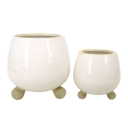 S/2 6/8" Knobby Feet Planters, Cream