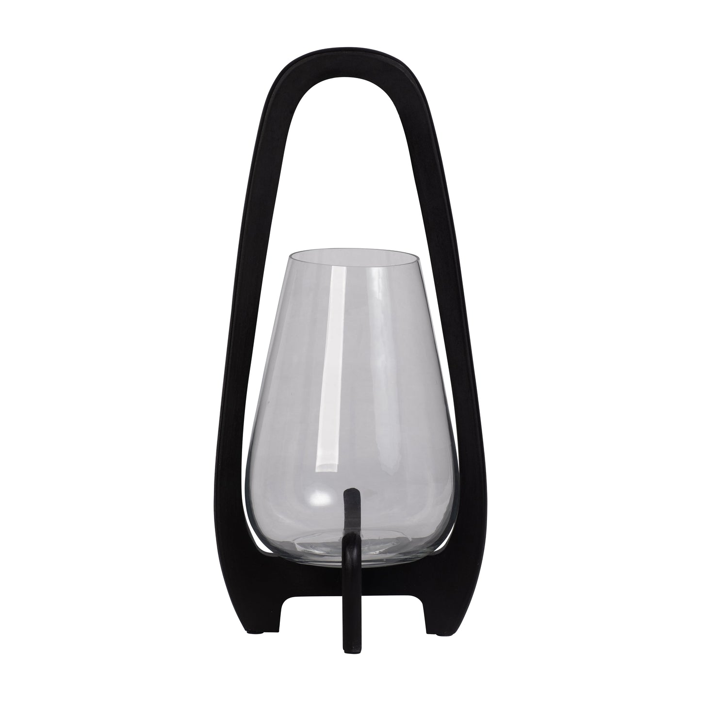 18"h Glass Lantern W/ Wood Handle, Black