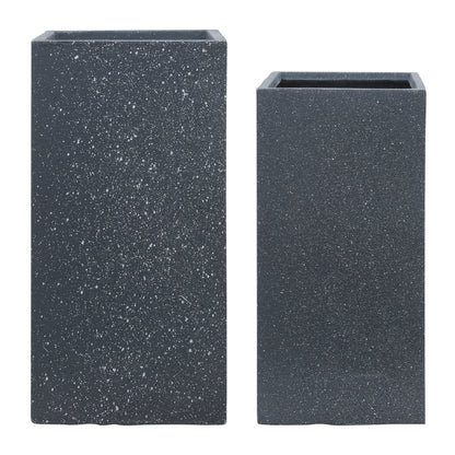Resin, S/2 11/13"d Square Nested Planters, Dk Gray