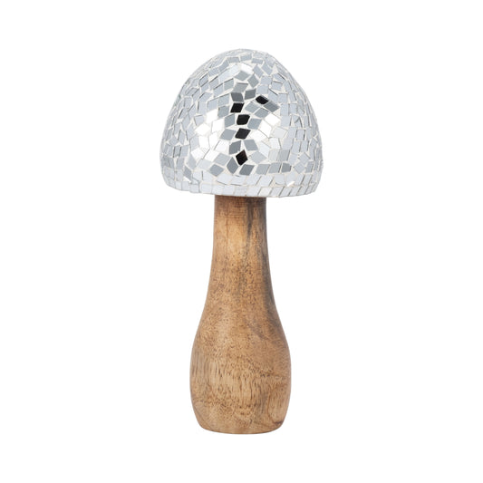 Wood, 8" Mosaic Mushroom, Silver