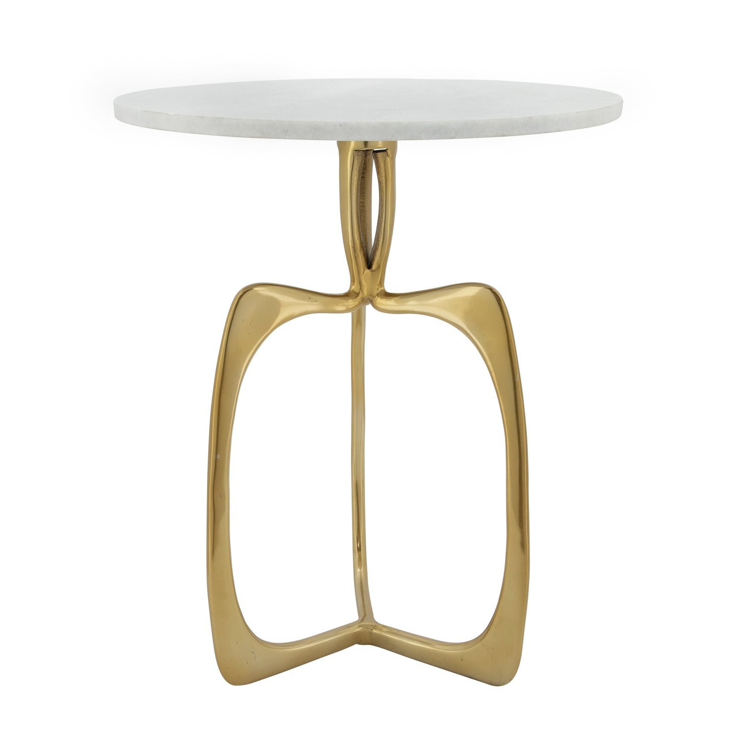 Metal 22" Accent Table W/ White Marble, Gold  Kd
