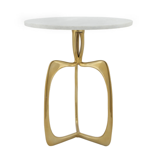 Metal 22" Accent Table W/ White Marble, Gold  Kd