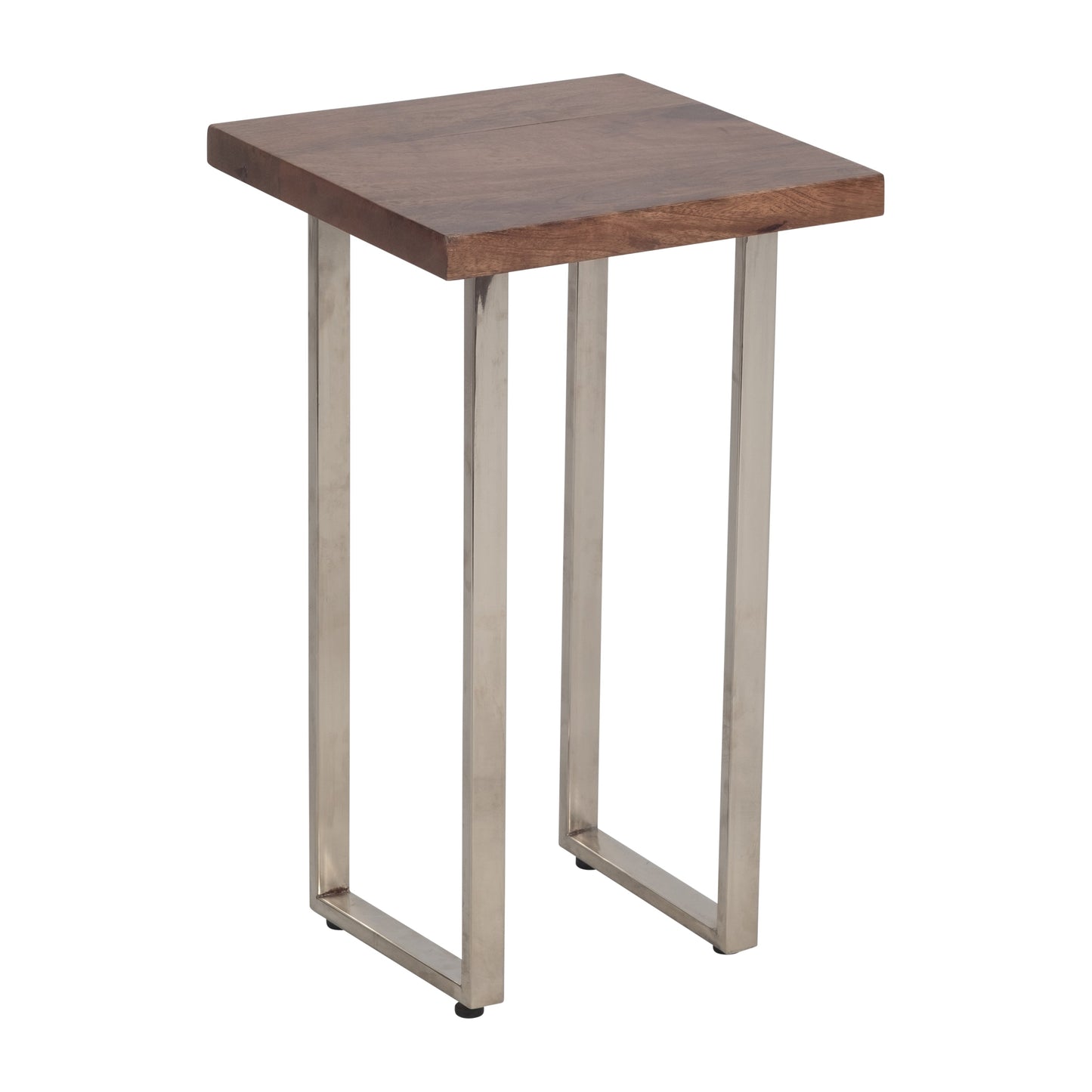 Metal, 20" Square Wood Top Accent Table, Silver