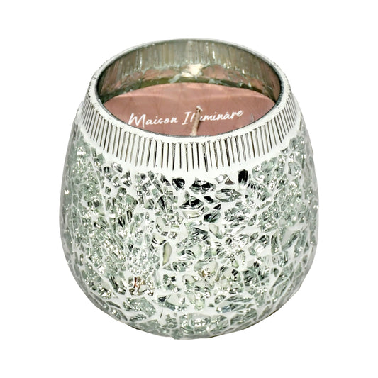 4" 11 Oz Santal Vanilla Mosaic Candle, Silver