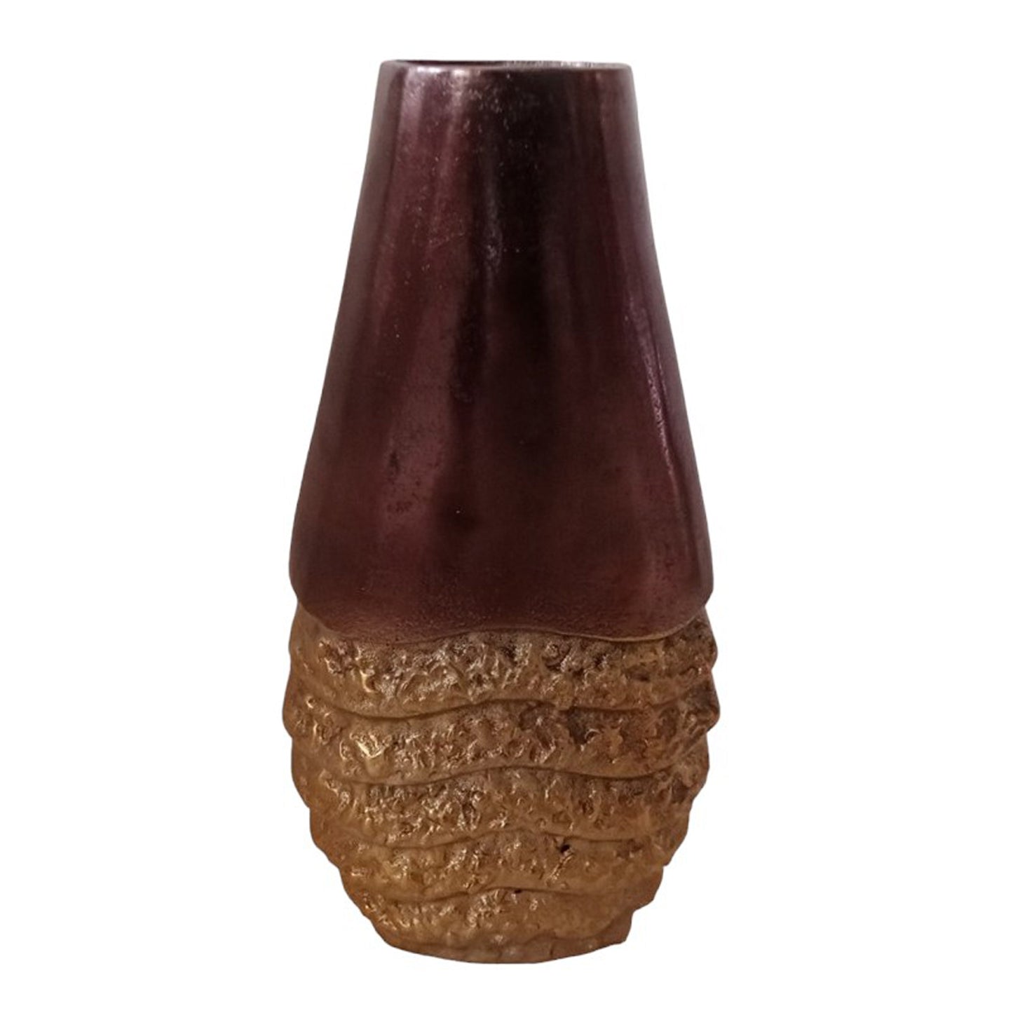 Metal, 13" Ridged Tall Vase, Black/gold