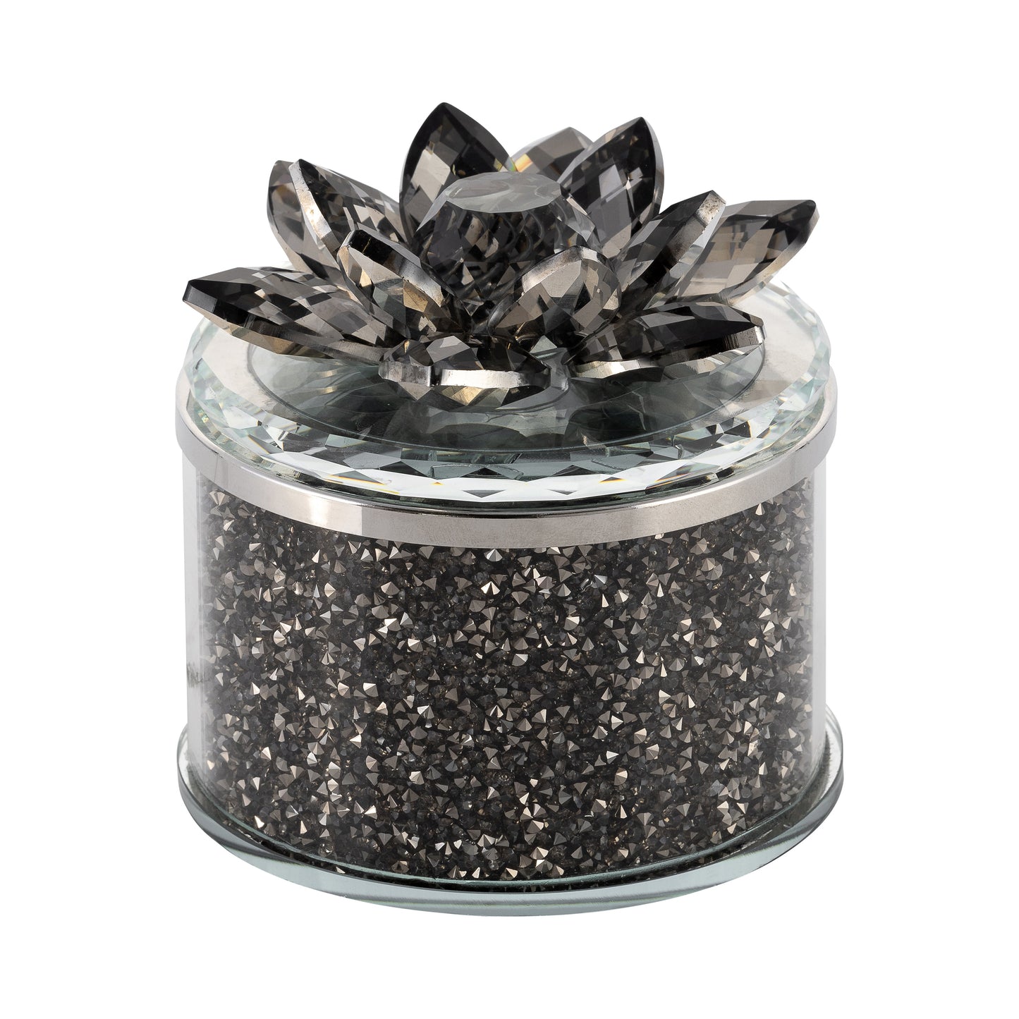 Crystal 4" Round Lotus Box, Smoke