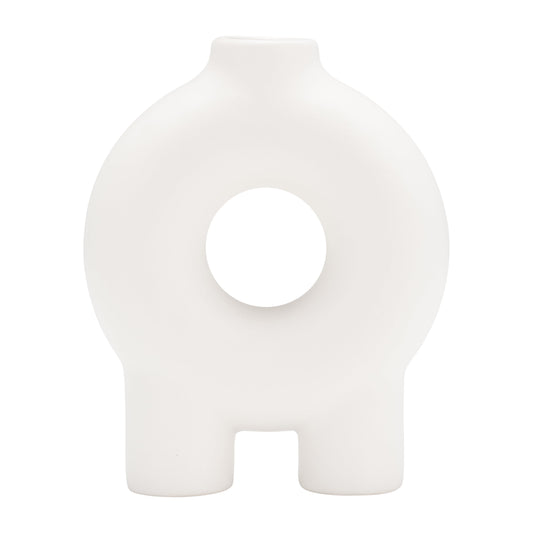 Cer,7",donut Footed Vase,white