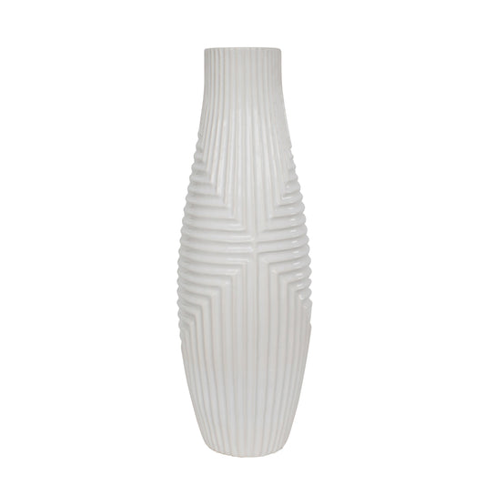 Cer, 20" Tribal Vase, White