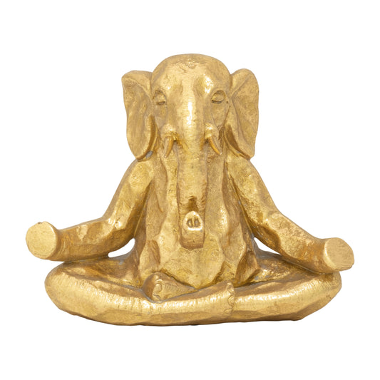 Polyresin 8" Meditating Elephant, Gold