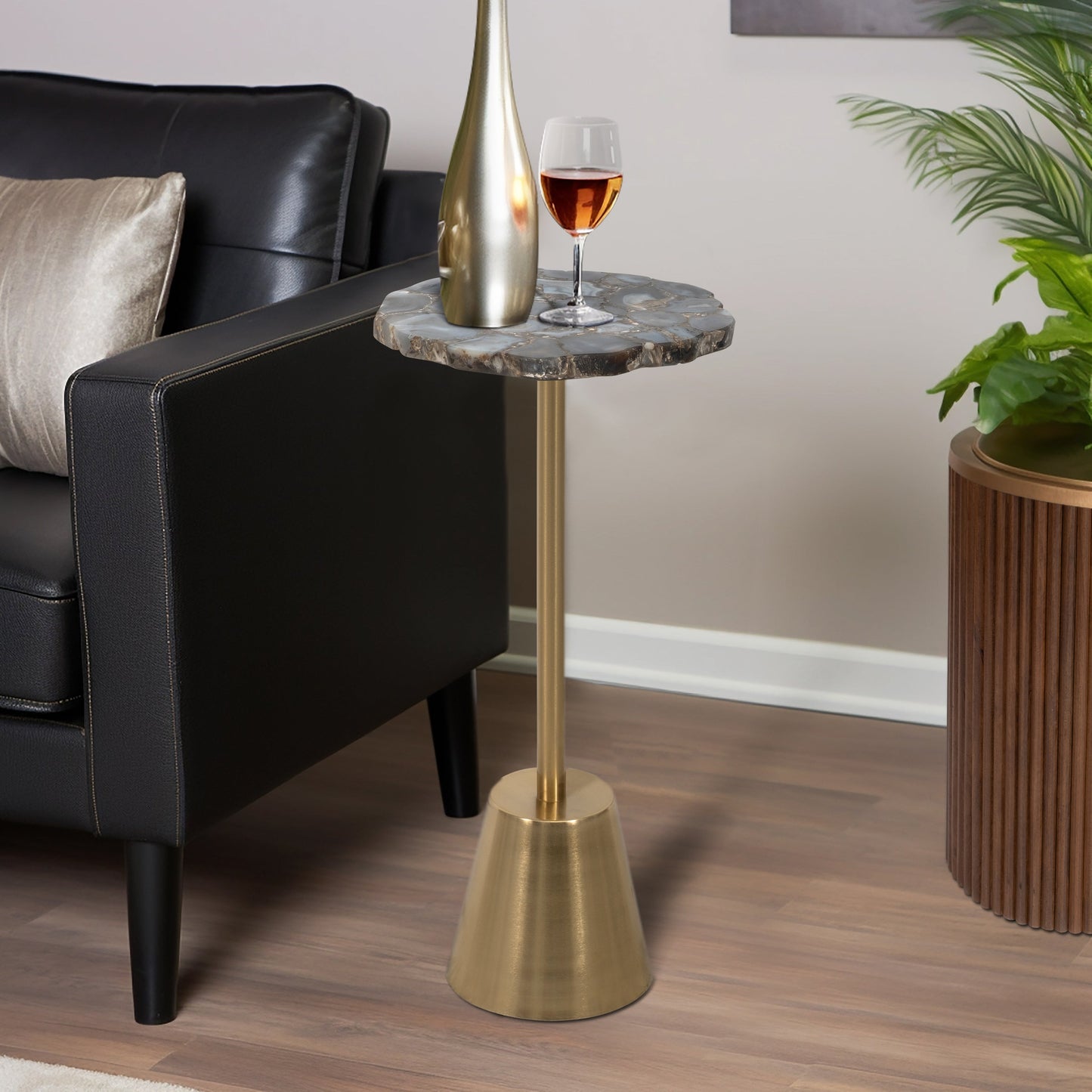 24" Rough Edge Agate Top Accent Table, Gold