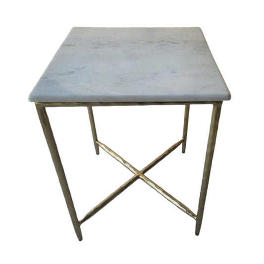 22" Marble Top Square Accent Table, Gold