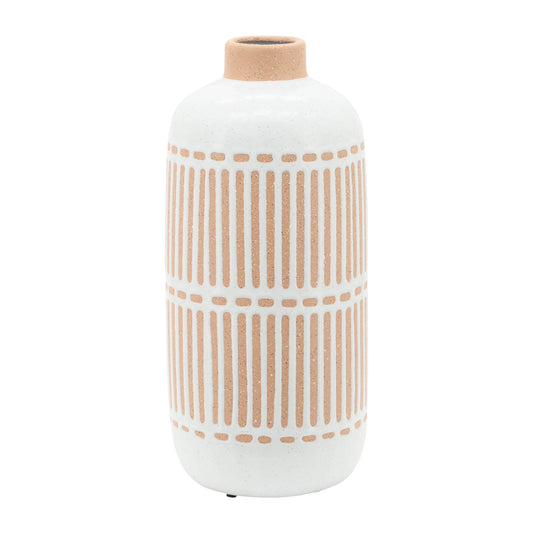 Cer, 12" Round Aztec Vase, Ivory