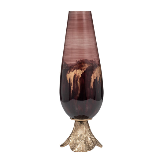 Glass, 19" Vase W/ Leaf Base, Bronze