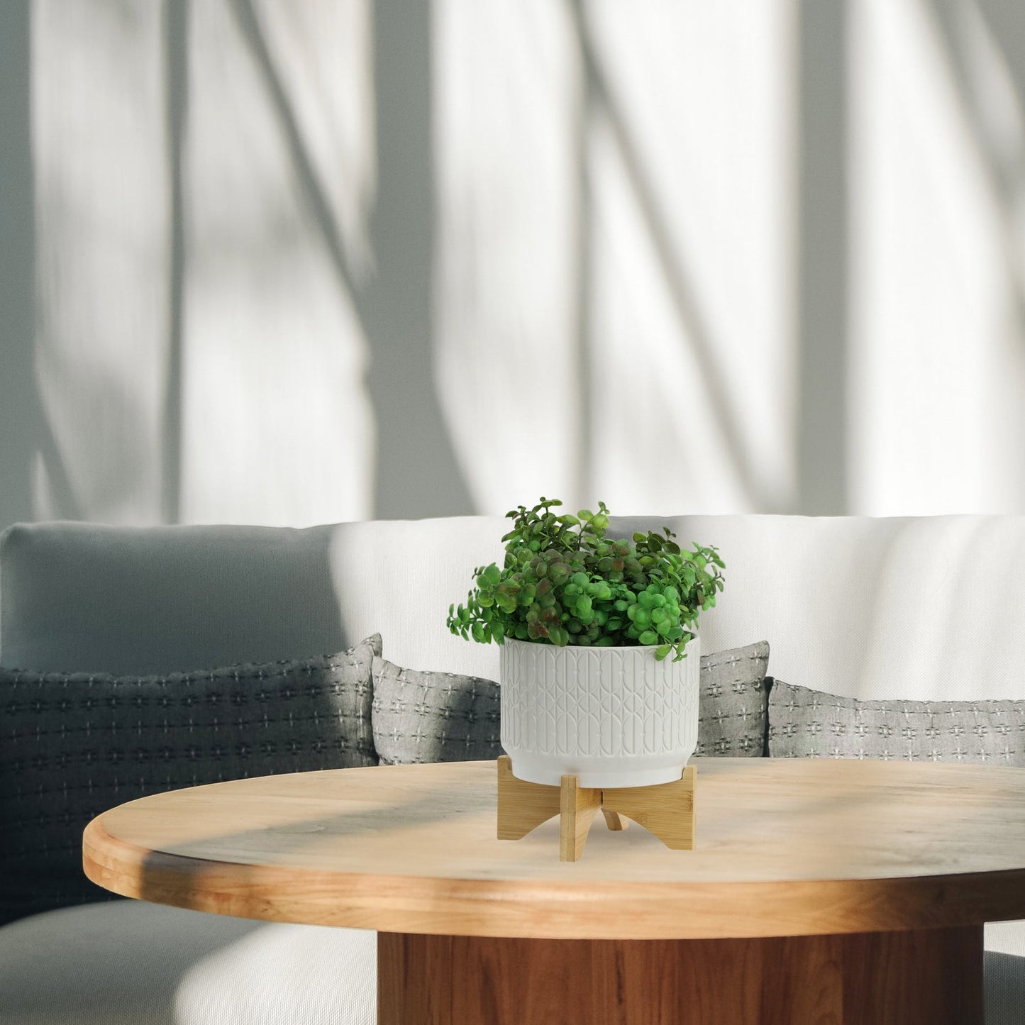 Cer, 7" Abstract Planter On Stand, White