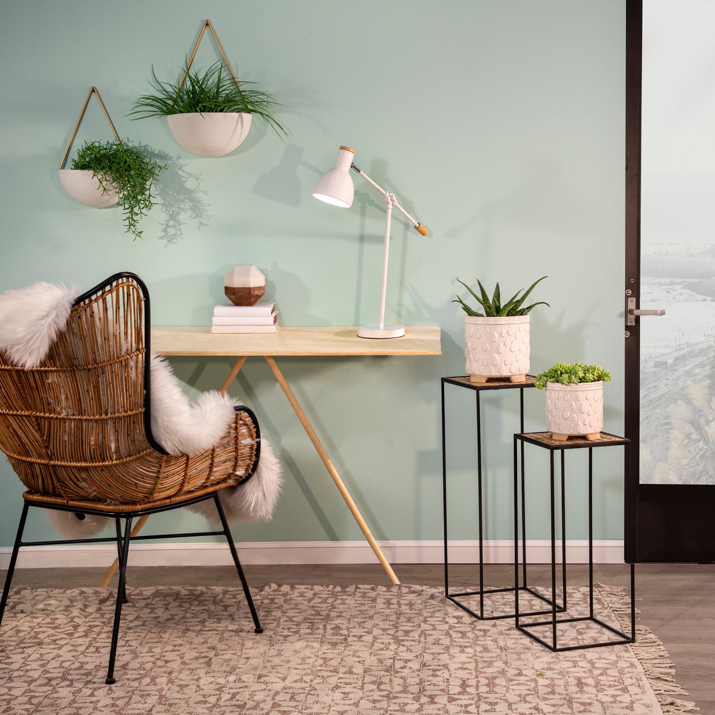 S/2 Metal Half Moon Wall Planters, White