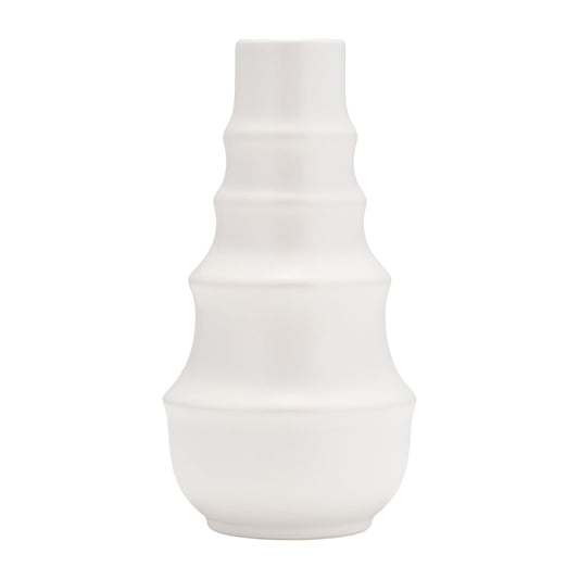 Cer,11",ring Pattern Vase,white