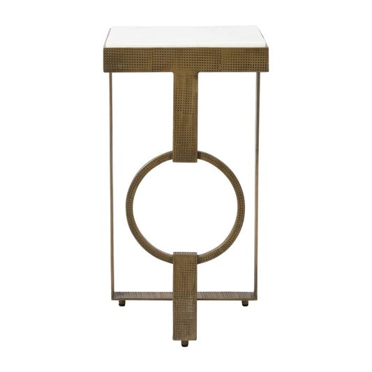 Metal, 13x25 Marble Top Side Table