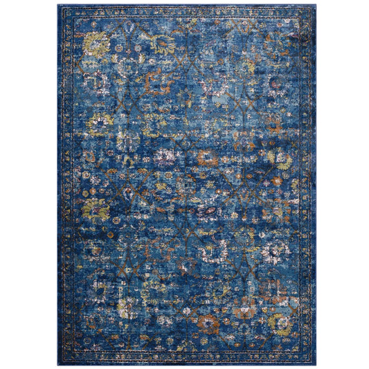 Minu Distressed Floral Lattice 8x10 Area Rug