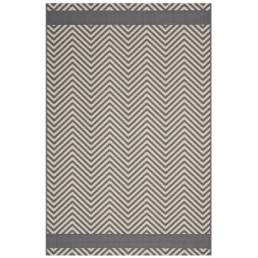 Optica Chevron With End Borders 5x8 Indoor and Outdoor Area Rug