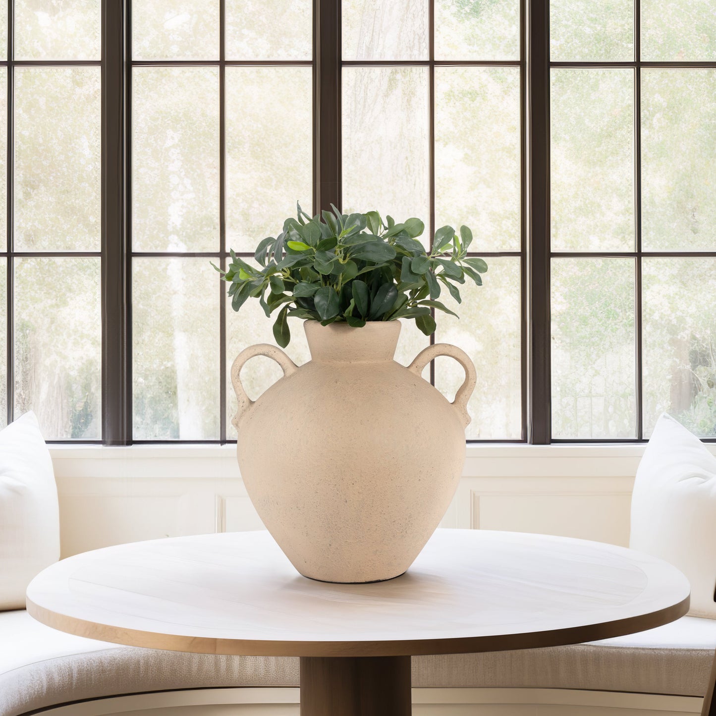 Terracotta, 17" Organic Jug With 2 Handles, Ivory