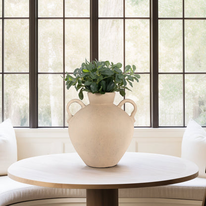 Terracotta, 17" Organic Jug With 2 Handles, Ivory