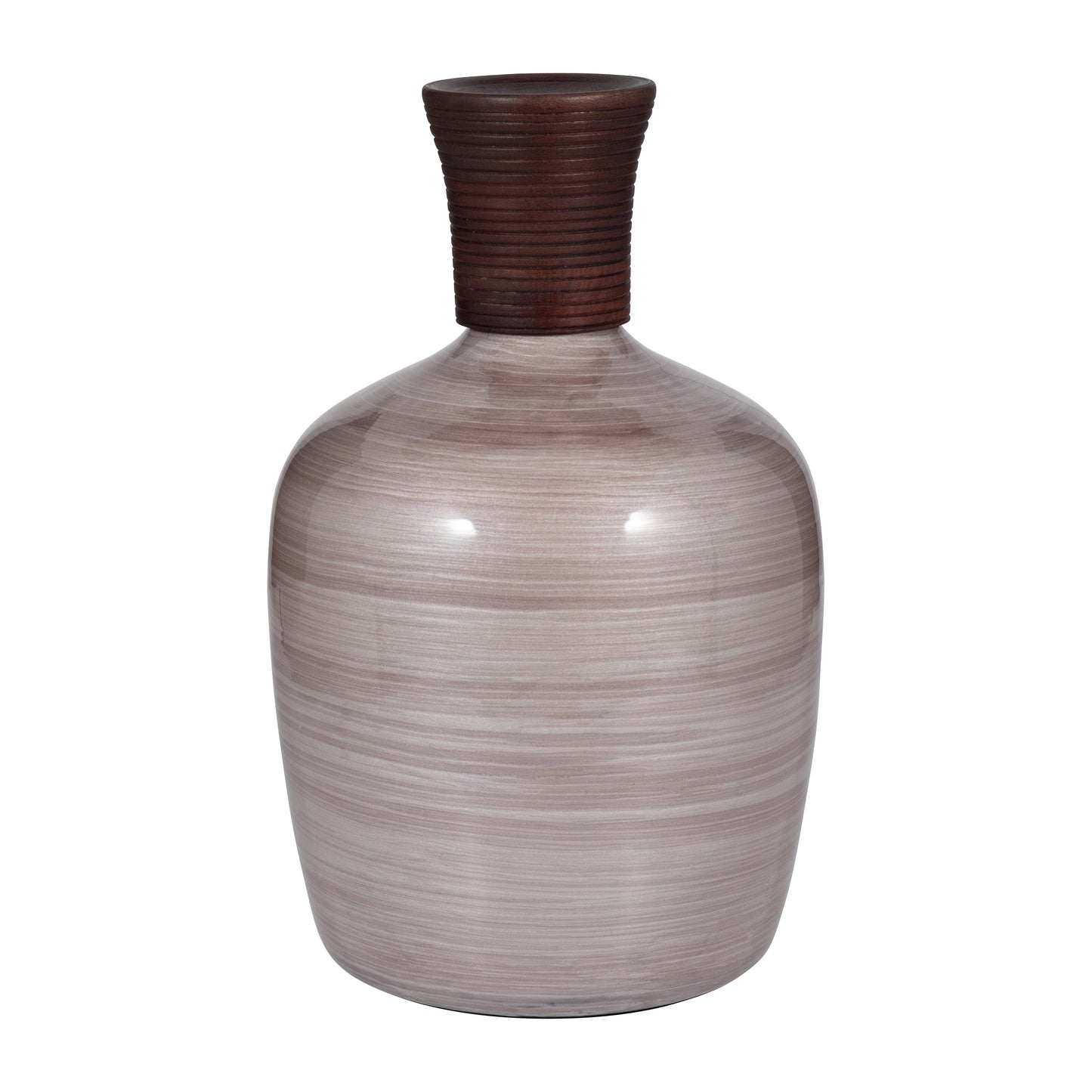 Glass, 16" Wooden Top Vase, Blush