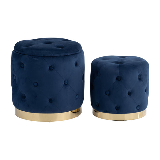 S/2 14/18"  Tufted Storage Ottoman, Dark Navy