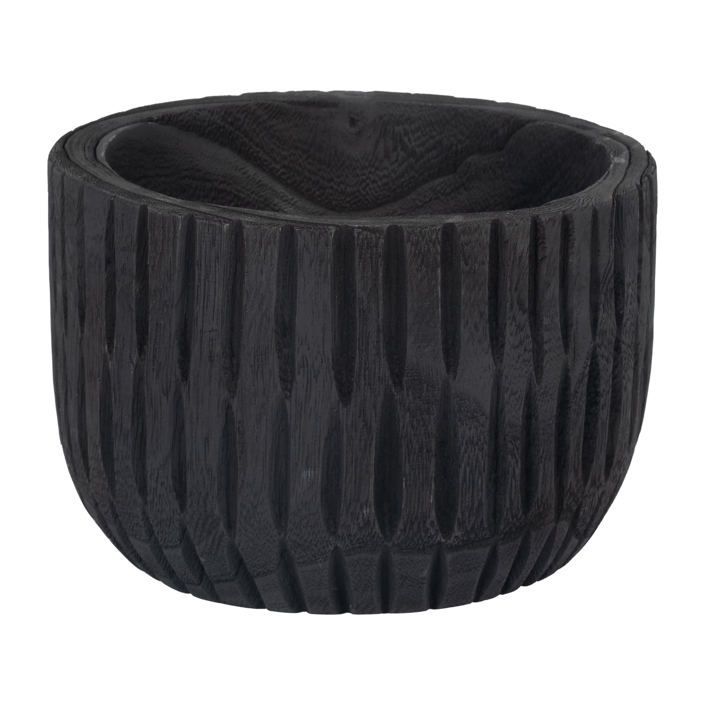 Wood, 8" Ridged Bowl, Black